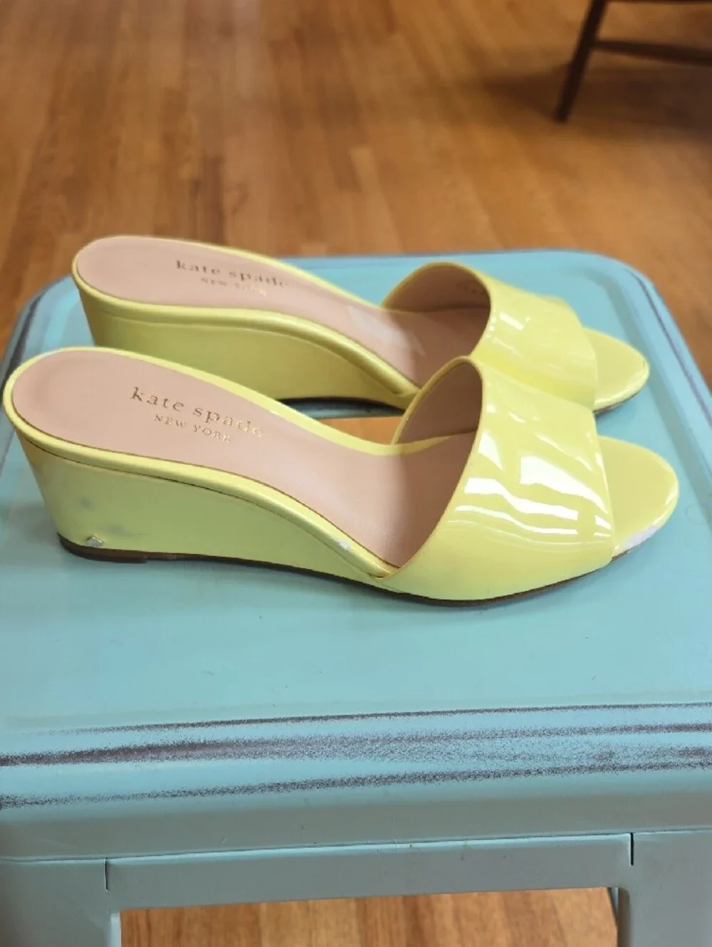 kate spade Butter Yellow Leather Wedge Slide Sandals Size 5